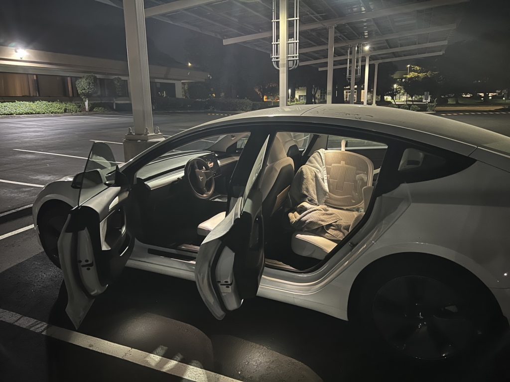 Aeron Chair Size B fits inside a Tesla Model 3